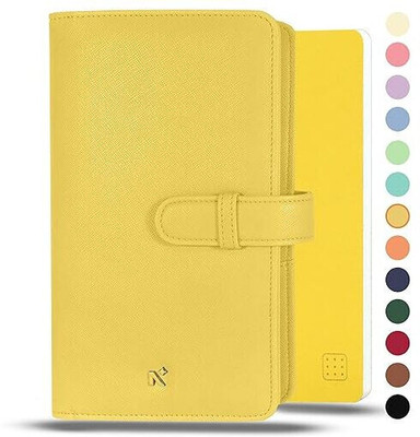 NEORAH Petite NotebookSLEEVE with Loop + JOURNAL|Faux Leather+ Penloop| 4 CardSlots Regular Organizer Dot grid 160 Pages(Yellow)