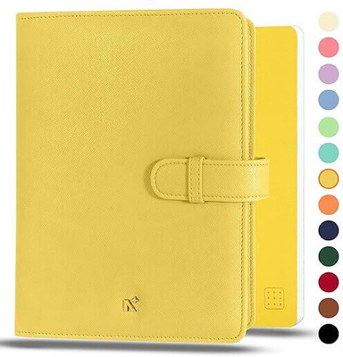 NEORAH A5 NotebookSLEEVE with Loop + Dotgrid JOURNAL|Faux Leather+ Penloop| 6 CardSlots A5 Organizer Dotgrid 160 Pages(Yellow)