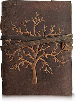 KRISHNA HANDICRAFTS Leather Diary Tree Print Leather A5 Diary Unruled 100 Pages(Brown)