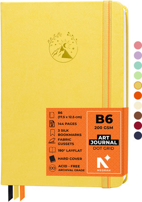 NEORAH B6 ART JOURNAL | 200 GSM | (17.5 x 12.5 cm) | Lay Flat | HardCover|3 Bookmarks B6 Journal Dot Grid 144 Pages(Yellow)