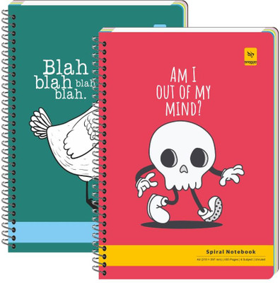 Pragya Subject Notebook | 6 Subject Spiral Notebook A4 Notebook Pages Plain 400 Pages(Multicolor, Pack of 2)