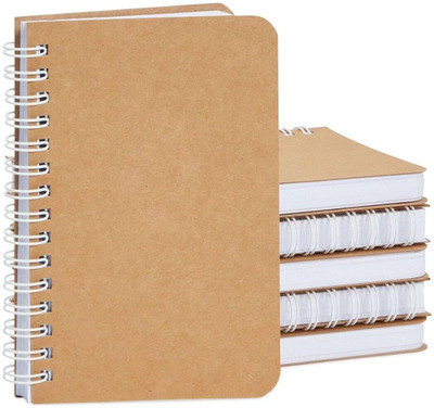 TWONE Kraft Spiral Notebooks Pocket-size Notebook Plain 100 Pages(Brown, Pack of 6)