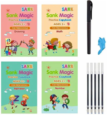 SANK Magic Practice Copybook For Kids Child Book Printing A5 Notebook 20 Pages(4 books, 1 Pen, 10 refills, 1 holder)