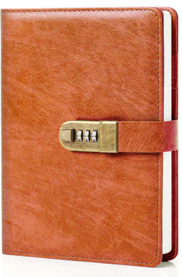 AccuPrints PU Leather Notebook Diary with Lock A5 Diary Ruled 192 Pages(Brown)