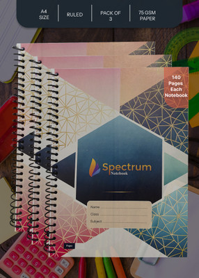 SPECTRUMNOTEBOOK Spiral Notebook A4 Notebook Ruled 140 Pages(Orange, Pack of 3)