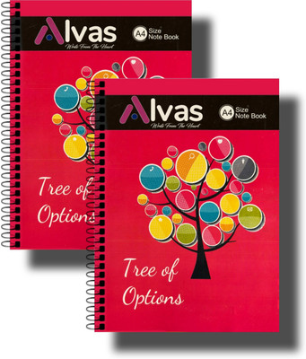Alvass Notebook A4 Notebook Spiral | Unruled | 400 Pages(Red, Pack of 2)
