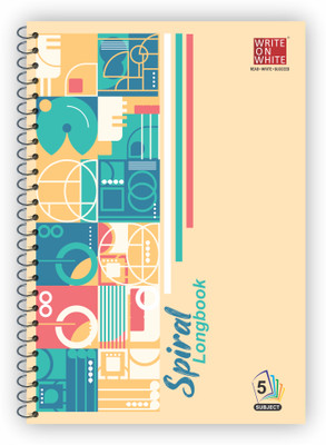 WRITE ON WHITE PREMIUM QUALITY 5 SUBJECT SPIRAL A4 Notebook Rulled 200 Pages(Creamy Yellow)