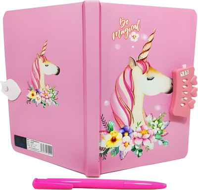 dishvy UNICORN theme password protected lock DIARY|PINK|KIDS NOTEBOOK A5 Notebook Ruled 100 Pages(Pink)