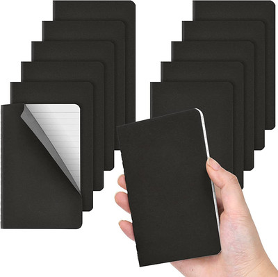 TWONE Pocket Journals Notebook Bulk, Ruled Paper, Pocket-size Notebook Ruled 60 Pages(Black Ruled, Pack of 12)
