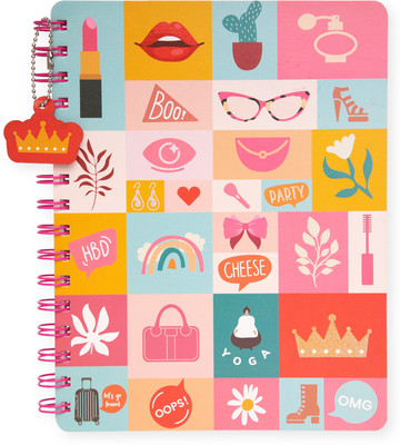 Doodle Hard Bound Dangler Wiro Notebook with Bookmark Dangler and 2 Sticker Sheets B5 Diary Ruled 160 Pages(Multicolor)