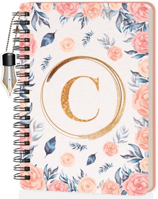 Jhingalala Wiro Diary With Initial Letter C Floral Design Spiral Notebook With Dangler A5 Notebook Ruled 160 Pages(Initial C)