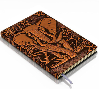 SARVOPARI 3D Elephant DND Vintage Leather Antique Handmade Diary A5 Diary Ruled 200 Pages(Copper)