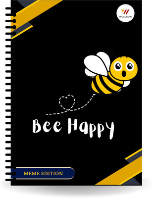 Wulcrow Premium Notebook | BEE HAPPY | A5 Notebook Ruled 140 Pages(Black)