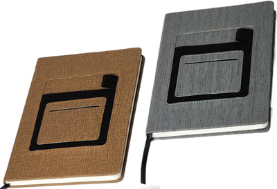 Dacto2pick HANDMADE PU NOTE BOOK A5 Notebook RULED 200 Pages(Silver, Brown, Pack of 2)