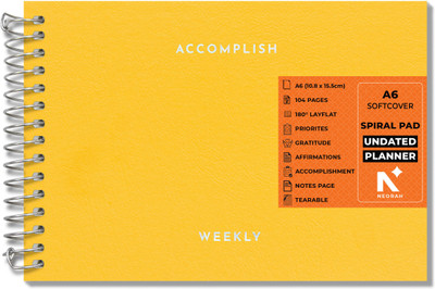 NEORAH - Undated Spiral Weekly Planner Pad Weekly + Hourly planner with Notes page A6 Planner CHECKED 104 Pages(Yellow)