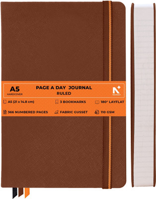 NEORAH 368Pages-110 Gsm |PAGE A DAY RULED Notebook Journal |Back Pocket |3 Book Mark A5 Journal Ruled 368 Pages(Brown)