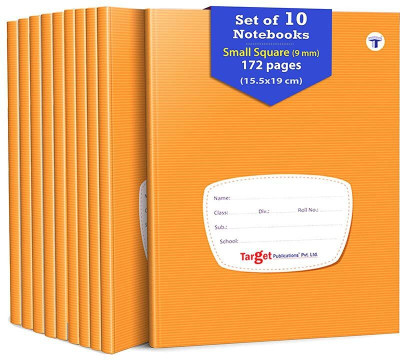 Target Publications Small Square Notebook|Square 9 mm|15.5x19 cm|Maths Exercise Small Copy|Set of 10 Regular Notebook Ruled 172 Pages(Brown, Pack of 10)