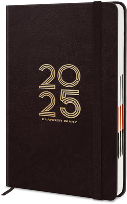 Jhingalala Hardbound Leather Cover New Year Diary 2025 with Dates and Monthly Planner 2025 A5 Diary Ruled 344 Pages(Dark Brown)