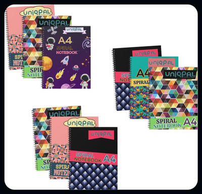 UNIQPAL SPIRAL Notebook A4 Notebook UNRULED/PLAIN 200 Pages(Multicolor, Pack of 9)