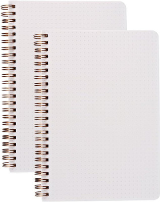 TWONE A5 Dot Grid Notebook Bullet Spiral Journal - 80 Sheets Golden Wiro A5 Notebook Dotted 80 Pages(White, Pack of 2)