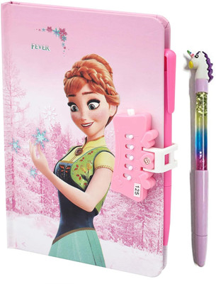 apcatio Angel Printed Design Secret Personal Lock Dairy with Sparkling Water Gel Pen A5 Diary Ruling 180 Pages(Multicolor, Pack of 2)