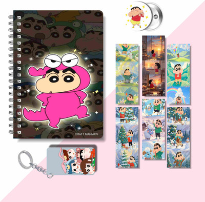 craft maniacs 2025 SHINCHAN DIARY & 6 FREEBIE BOOKMARKS & ONE KEYCHAIN & ONE BADGE A5 Diary RULED 160 Pages(Multicolor)