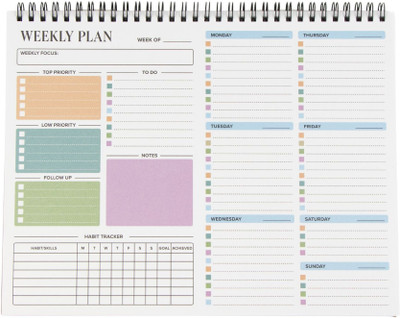 Hippie Toobi Weekly Planner with Habit Tracker | Undated Organizer for Office & Home Use Regular Planner Ruled 54 Pages(Weekly Planner Habit)