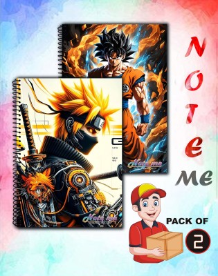 NOTEme Hand Made Spiral Binding A4 Notebook Unruled 200 Pages(Naruto, Goku, Pack of 2)