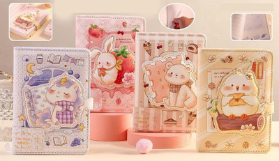 krithi Cute Cartoon Theme Diary with Lock | Journal Notebook for Kids (Pack of 1) A5 Diary Lined 112 Pages(Multicolor)