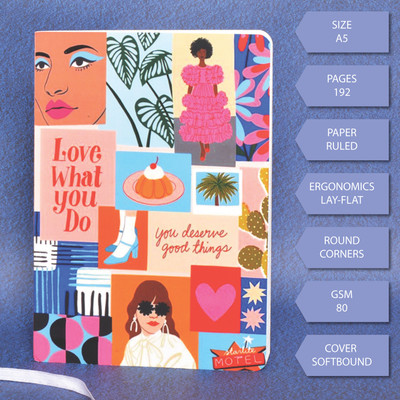 Memorys Softbound A5 Notebook With Rounded Corners (148mmX210mm), 80 GSM A6 Notebook Ruled 192 Pages(LOVE WHAT YOU DO)