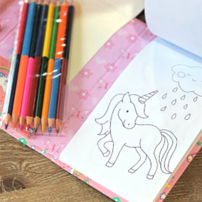 Extraposh Unicorn Theme Colouring Book with 8 Double Side Pencils Colour A5 Gift Set study 60 Pages(Multicolor)