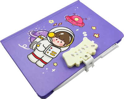 poksi Space Theme Password Diary| Perfect for Gifting|| A5 Diary Ruling 160 Pages(Blue, Purple)