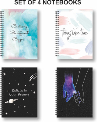 Papco Notebook A5 Diary Ruled 144 Pages(Black, Blue, Pack of 4)