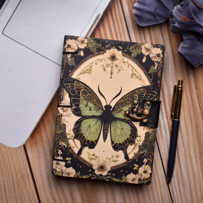 Al Zohra Handicraft Leather Cardboard Butterfly Print Special Binding A5 Diary Notebook A5 Notebook Unruled 200 Pages(Multicolor)