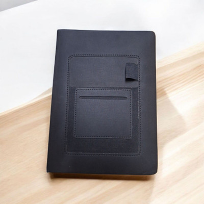 FINARO A5 Notebook with Mobile Pocket, Card Holder Pocket & Pen Loop A5 Notebook Ruled 200 Pages(Black)