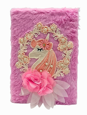 Gold Leaf Crochet Unicorn Fuzzy Diary Notebook A5 Diary Ruled 160 Pages(Pink)