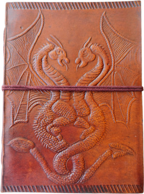 ps fortunet Handcrafted (Embossed Dragon with Rope) Leather Handmade Paper Mini Diary Plain 100 Pages(Brown)