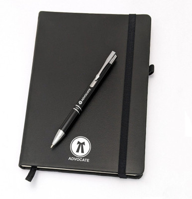 UJJi 2in1 Advocate Gifts in Click Metal Pen with Notebook A5 Gift Set Ruled 186 Pages(Black-2, Pack of 2)