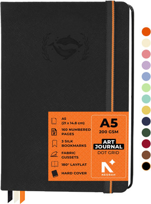 NEORAH -Dot grid Art Journal- 200 GSM-(21.0x14.8cm) - Office Hardcover Notebook A5 Journal DOTTED 160 Pages(Black)