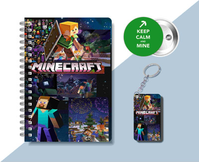 craft maniacs MINECRAFT DIARY & ONE KEYCHAIN & BADGE A5 Diary RULED 120 Pages(Black)