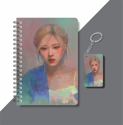 craft maniacs ROSE BLACKPINK DIARY & KEYCHAIN A5 Diary RULED 120 Pages(Multicolor)