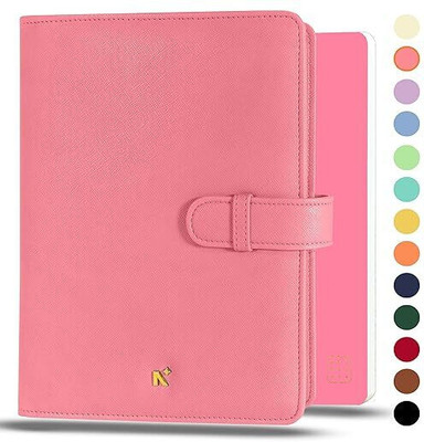 NEORAH A5 NotebookSLEEVE with Loop + Dotgrid JOURNAL|Faux Leather+ Penloop| 6 CardSlots A5 Organizer Dotgrid 160 Pages(Pink)