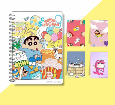craft maniacs SHINCHAN DIARY & 4 MAGNETIC BOOKMARKS 2025 A5 Notebook RULED 160 Pages(Multicolor)