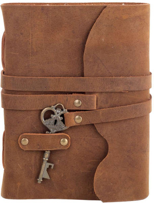 Handcrafty Antique Handmade Key Closer Diary for Men and Women A4 Writing Pad Vintage Deckle Plain 200 Pages(Brown)