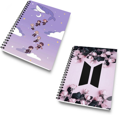 DI-KRAFT Diary Combo Pack | Printed Diary combo Pack | BTS New Collection A5 Diary Unruled 120 Pages(Light Pink and Sky, Pack of 2)