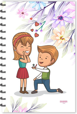 ESCAPER Boy Proposing Girl Cartoon (Ruled - A5 Size) Designer Notebook, Proposal Notebook, Couple Notebook, Love Notebook A5 Notebook Ruled 160 Pages(Multicolor)