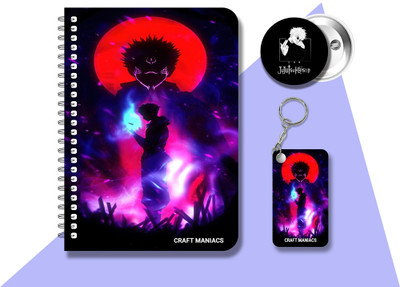 craft maniacs JUJUTSU DIARY & ONE KEYCHAIN & BADGE A5 Notebook RULED 120 Pages(Green)