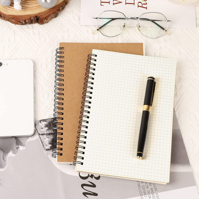 INNAXA 2 Pack A5 Grid Spiral Notebook, Kraft Cover 5mm Square Grid/Gridded Pages, A5 Notebook Square Grid 160 Pages(Brown, Pack of 2)
