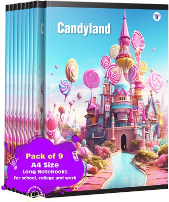 Target Publications Long Notebooks | Candyland | A4 172 Pages | Single Line Writing Book | Set of 9 A4 Notebook Ruled 172 Pages(Multicolor, Pack of 9)