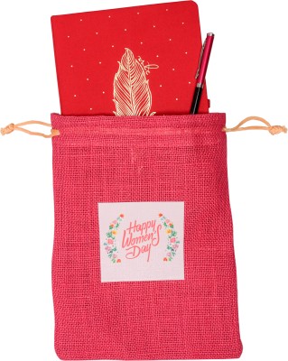BLISSWELL Women's Day Gift Set Matrikas Journal Feather & Pierre Cardin Pen in Jute Pouch A5 Gift Set Ruled 192 Pages(Multicolor)